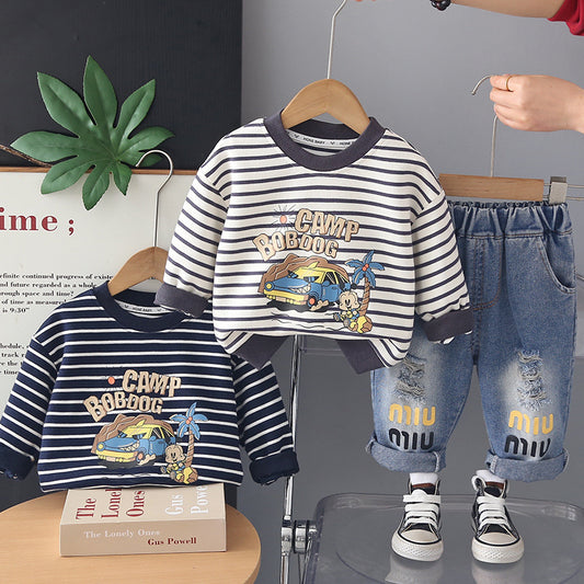 Boys' Autumn 2026 New Model 3 Clothes Baby Striped Children's Clothing 1-Year-Old Boy Cool and Stylish Spring Outfit