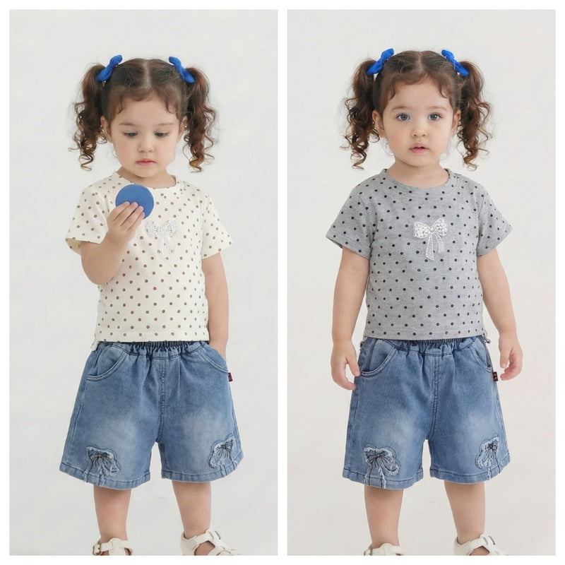 2026 New Summer Children's Outfit Girls, Polka Dot Short Sleeve Shorts Two-Piece Set, Baby Clothes for 1-Year-Old Girls