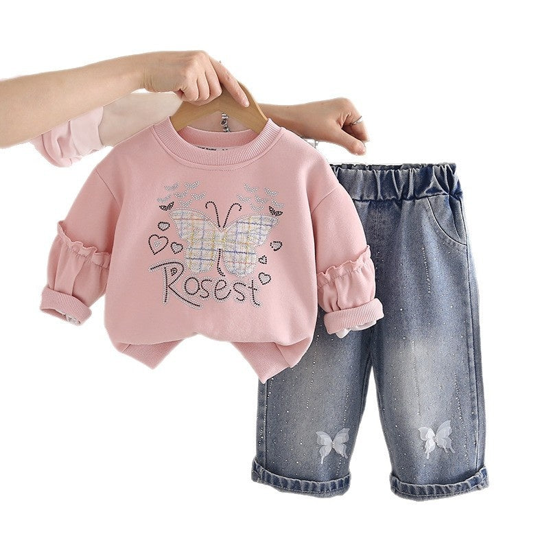 Girls' Butterfly Outfit 2026 New Trendy Baby Spring and Autumn Fashionable Clothes Infant Children's Two-Piece Set