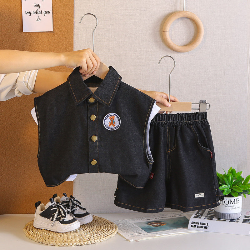 Boys' Summer Outfit: Stylish Children's Short-Sleeve Clothes, 2026 New Fashionable Baby Denim Vest Three-Piece Set