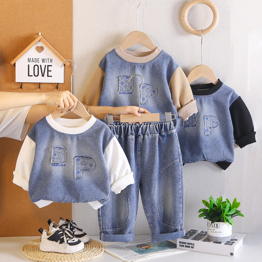 Boys' Outfit 2026 New Style Infant Children's Spring and Autumn Long-Sleeve Letter Sweatshirt Two-Piece Set Trendy Baby Boy Clothes