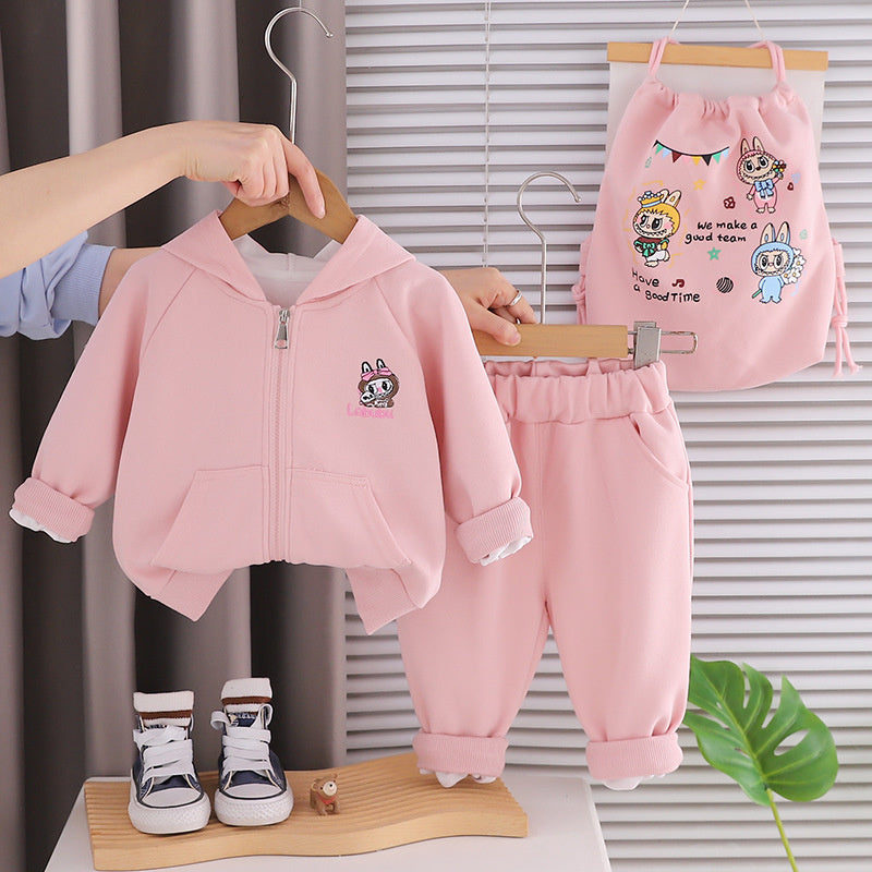 Boys' Outfit 2026 New Cartoon Bag Two-Piece Set Spring and Autumn Trendy Clothes 1-Year-Old Children, Stylish for Girls