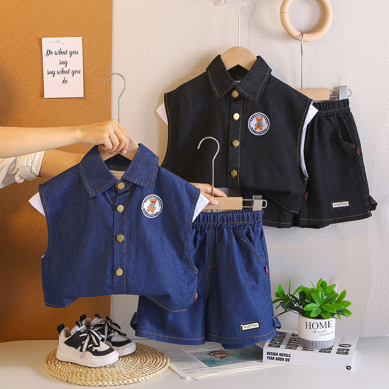 Boys' Summer Outfit: Stylish Children's Short-Sleeve Clothes, 2026 New Fashionable Baby Denim Vest Three-Piece Set