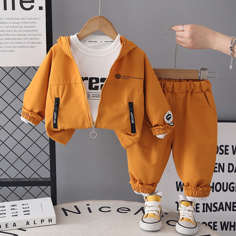 Boys' Outfit 2026 New Baby Clothes Infant Children's Spring and Autumn Trendy Pocket Zipper Spliced Three-Piece Set