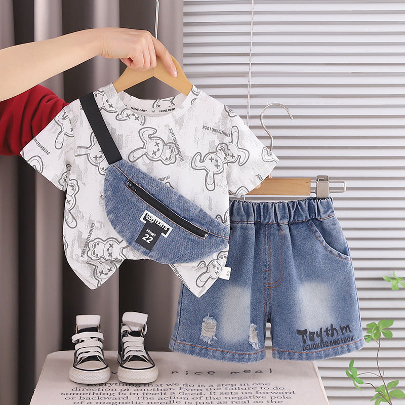 Boys' Outfit 2026 New Fashionable Children's Full-Print Rabbit Baby Summer Short-Sleeve Two-Piece Set for 1-3 Years Old