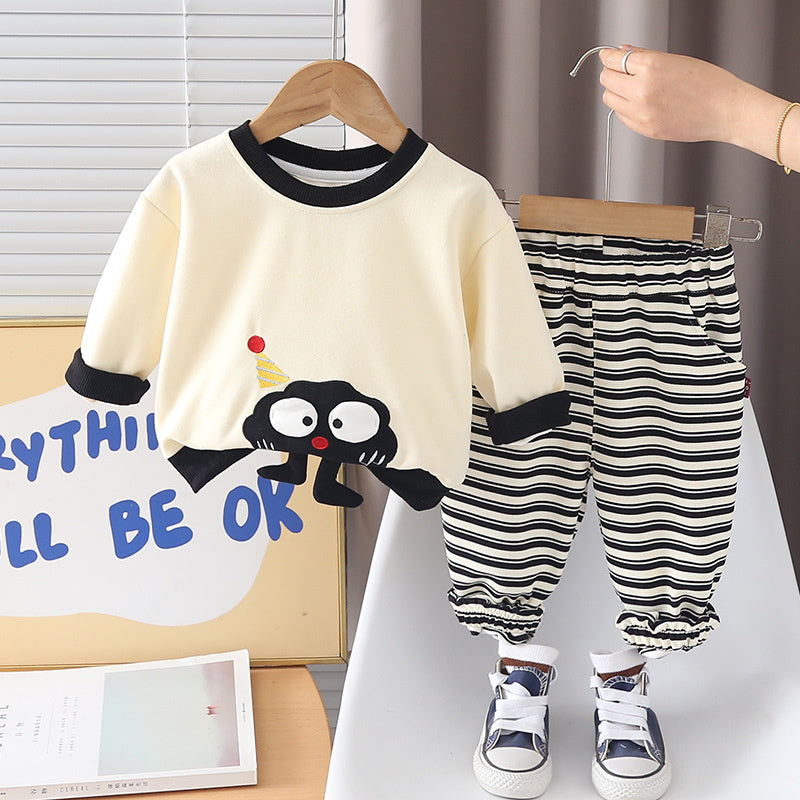 Boys' Spring Outfit Children's Cartoon Animal Round Neck Two-Piece Set 2026 New Style 1-3 Years Old Baby Sweatshirt Trendy Clothes