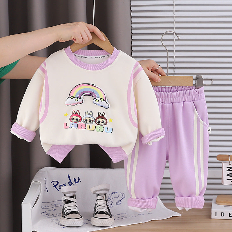 2025 New Boys and Girls Sweatshirt Autumn Stylish Children's Set Sports Long Sleeve Two-Piece Baby Clothes Kids' Clothing