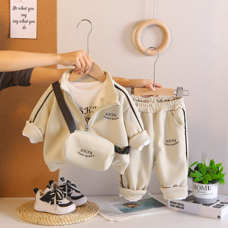Boys' Outfit Set: Infant Toddler Stand Collar Three-Piece Suit, Children's Clothing for Boys Aged 1-3, Trendy Spring and Autumn Clothes