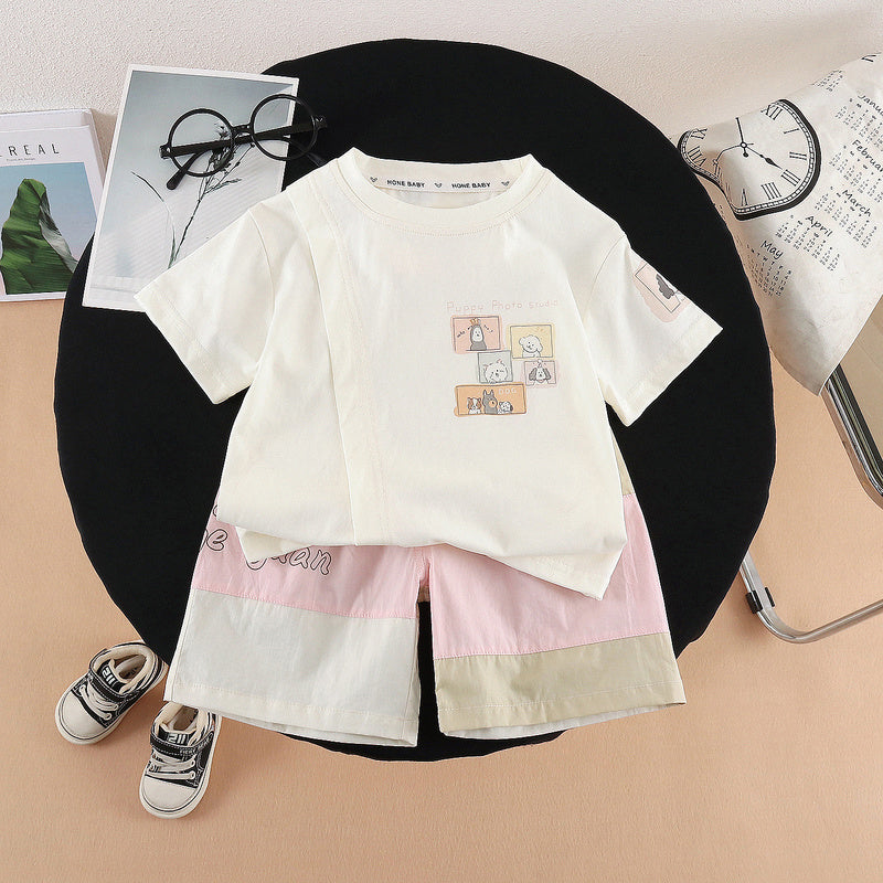 2026 New Baby Outfit Infant Children's Clothes Summer Kids' Clothing Square Animal Short Sleeve Shorts Two-Piece Set