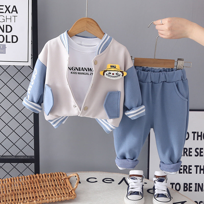 Boys' Spring Outfit 2026 New Trendy Stylish Baby Spring-Autumn Fashionable Three-Piece Set with 3D Dolls for Infants and Toddlers