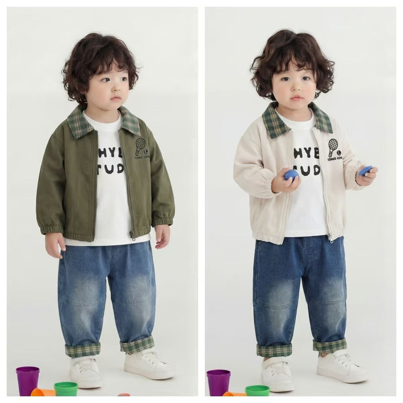 Boys' children's clothing spring autumn outfit 2026 new stylish casual toddler three-piece set with turn-down collar and long sleeves