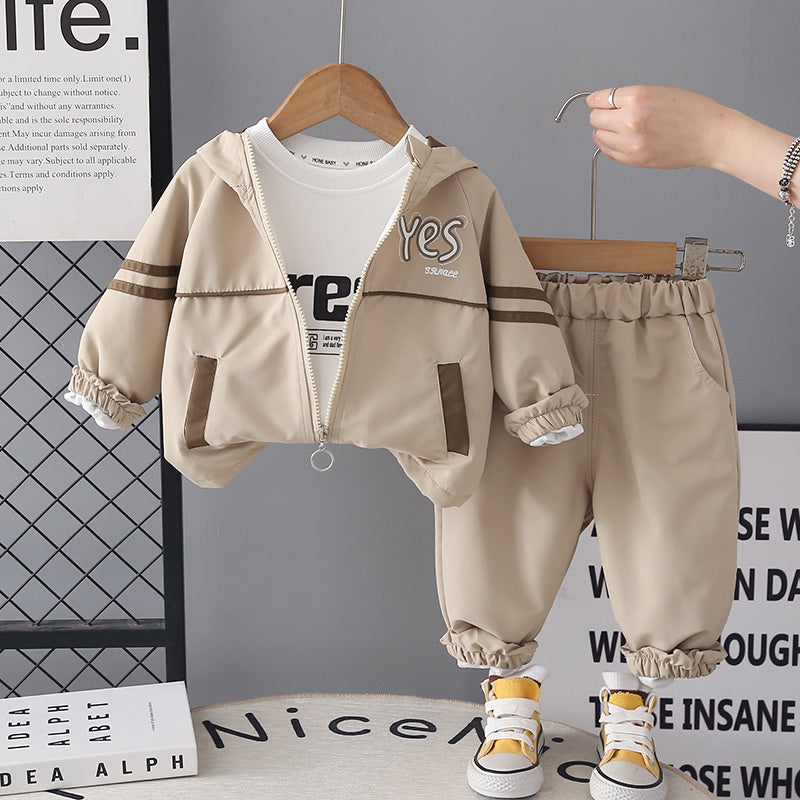 Boys' Outfit 2026 New Korean Style Children's Spring and Autumn Color-Block Letter Three-Piece Set for Stylish Babies