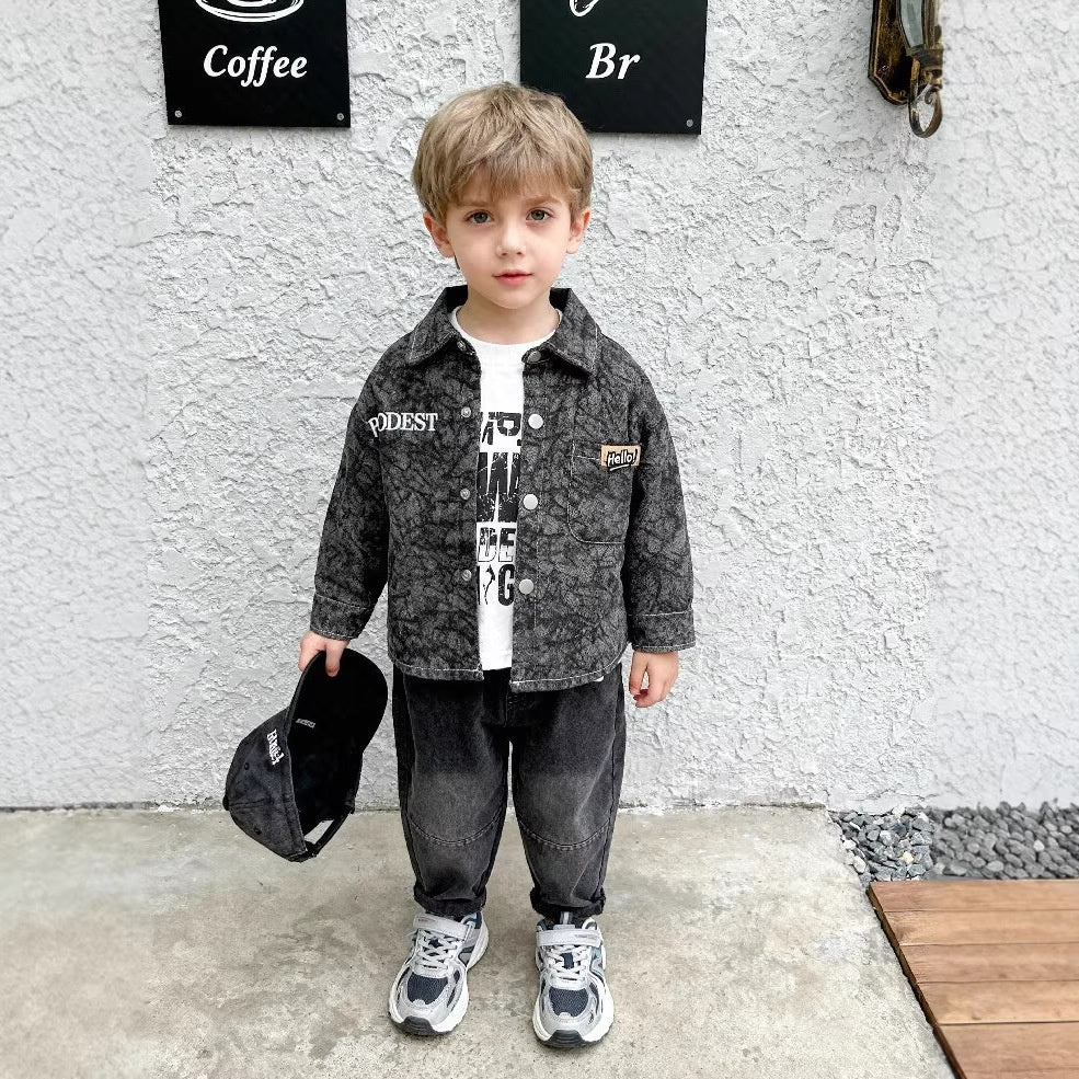 Boys' Outfit 2026 New Style Infant Children's Spring and Autumn Long Sleeve Denim Casual Three-Piece Set Baby Boy Clothes Trendy