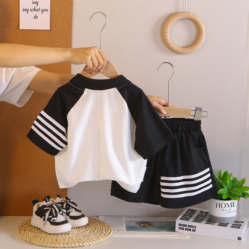 Boys' Outfit 2026 New Style Children's Summer Striped Letter Print Short Sleeve Stylish Two-Piece Set for Kids