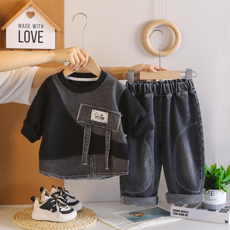 Boys' Spring and Autumn Outfit 2026 New Fashionable Baby Clothes Trendy Children's Stylish Sweatshirt Two-Piece Set