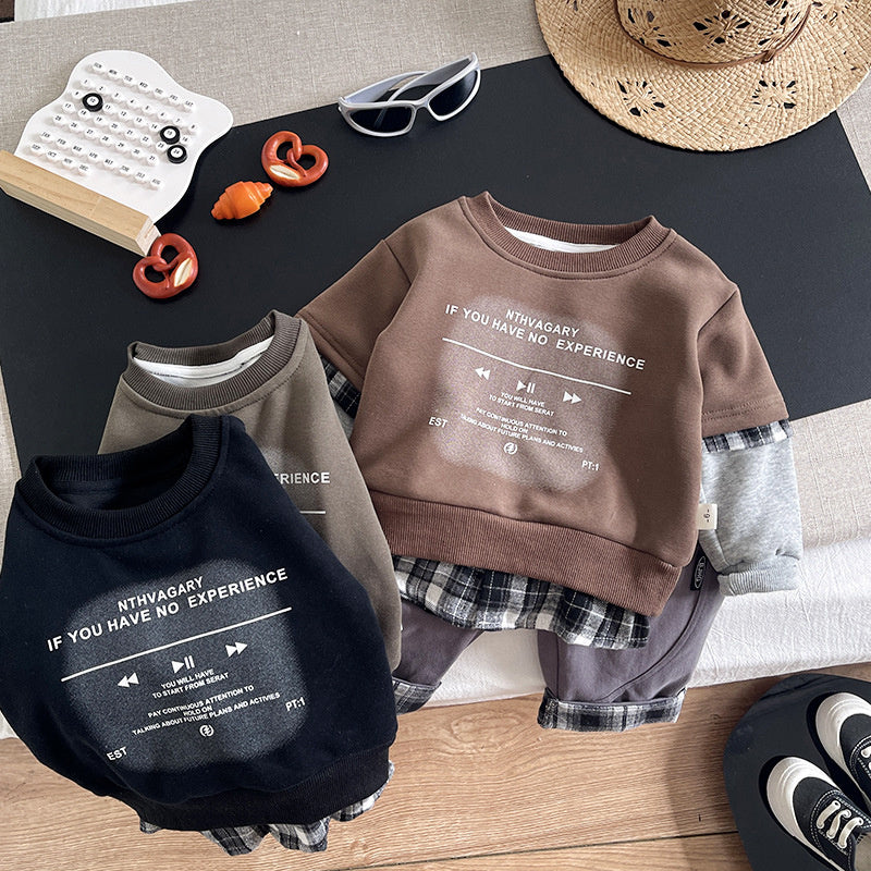 Boys' outfit, sporty fashionable, stylish spring autumn two-piece set with printed sweatshirt for toddlers and children