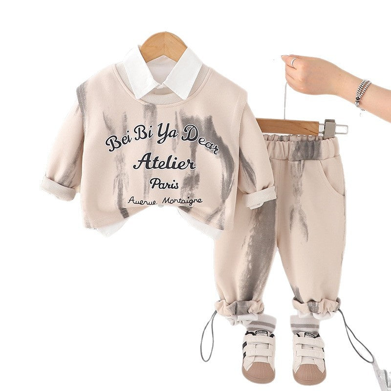 Boys' English Vest 2025 New Children's Stylish Spring and Autumn Outfit Three-Piece Set Wholesale