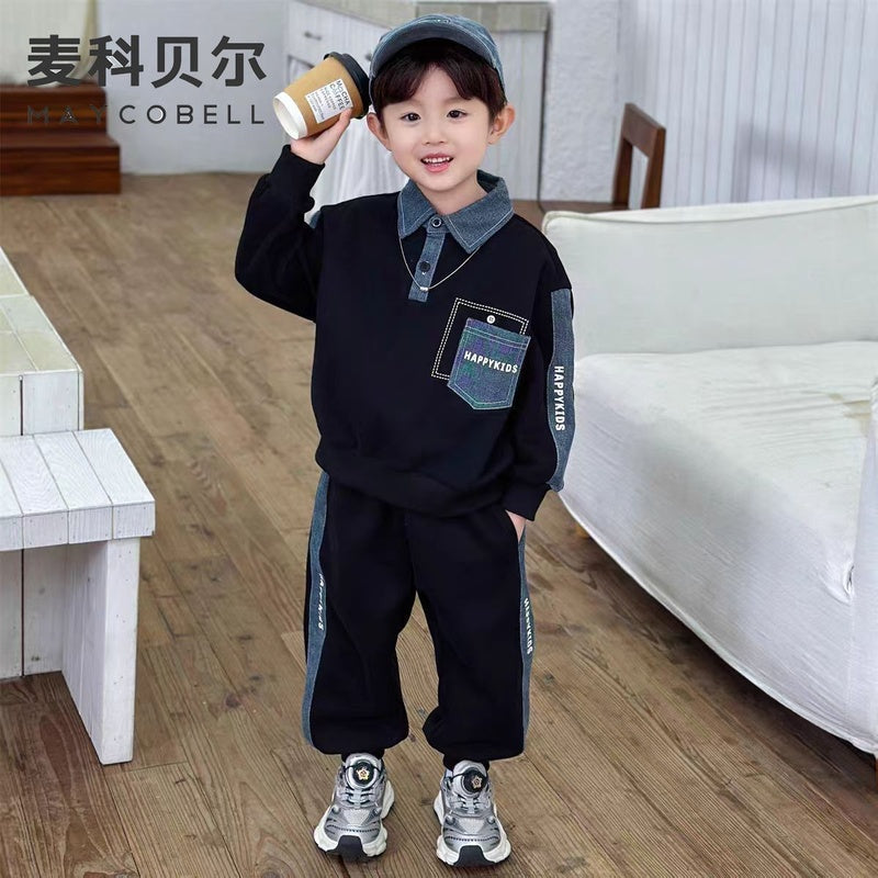 Boys' Sweatshirt Outfit 2025 New Stylish Children's Boys Spring Autumn Fashion Cool Handsome Denim Two-Piece Set Trendy