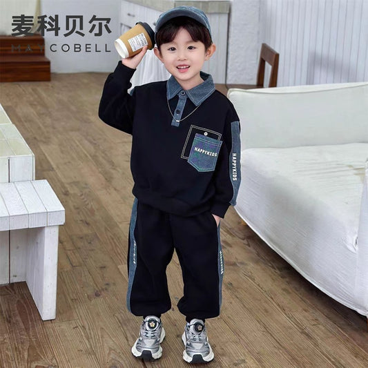 Boys' Sweatshirt Outfit 2025 New Stylish Children's Boys Spring Autumn Fashion Cool Handsome Denim Two-Piece Set Trendy