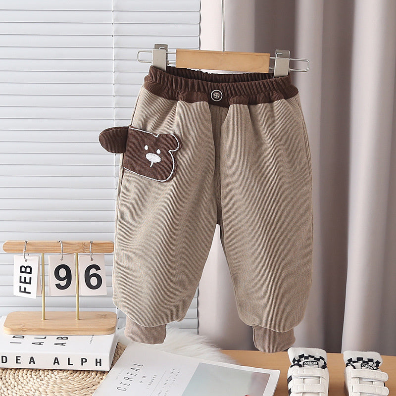 Children's casual side cartoon cotton pants, solid color sports versatile sweatpants for boys, baby toddler autumn and winter pants
