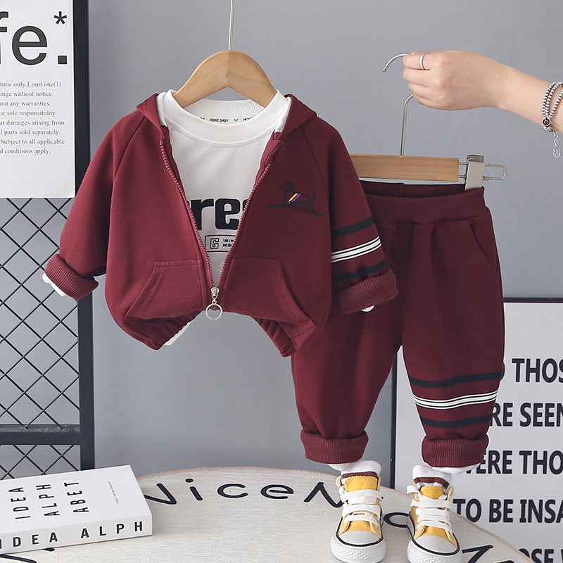 Children's and Autumn Outfit 2026 New Model Boys' Spring Clothes for Outings Baby Casual Puppy Three-Piece Set