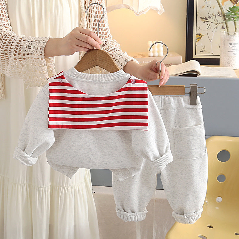 Outfit 2026 New Children's Shawl Sweatshirt Boys' Spring and Autumn Sports Casual Two-Piece Set for Toddlers
