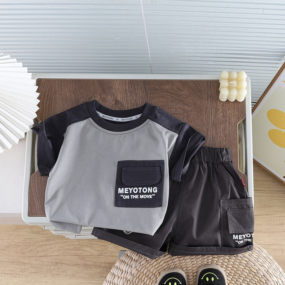New stylish summer outfit boys, trendy two-piece set for toddlers and infants with letter-printed short sleeves