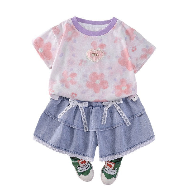 Girls' Outfit Set 2026 New Style Toddler Baby Summer Short-Sleeve Fashionable Two-Piece Children's Clothing Wholesale