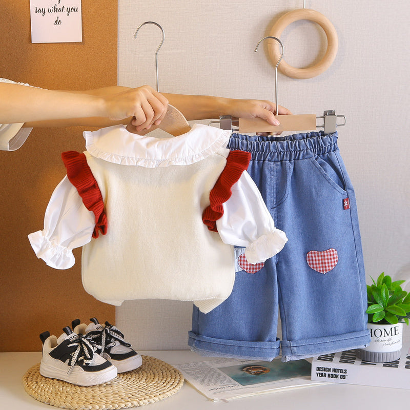 Girls' Bunny Lace Sweater Set, 2026 New Fashionable and Stylish Baby Girl Spring Outfit, Children's Autumn Clothing
