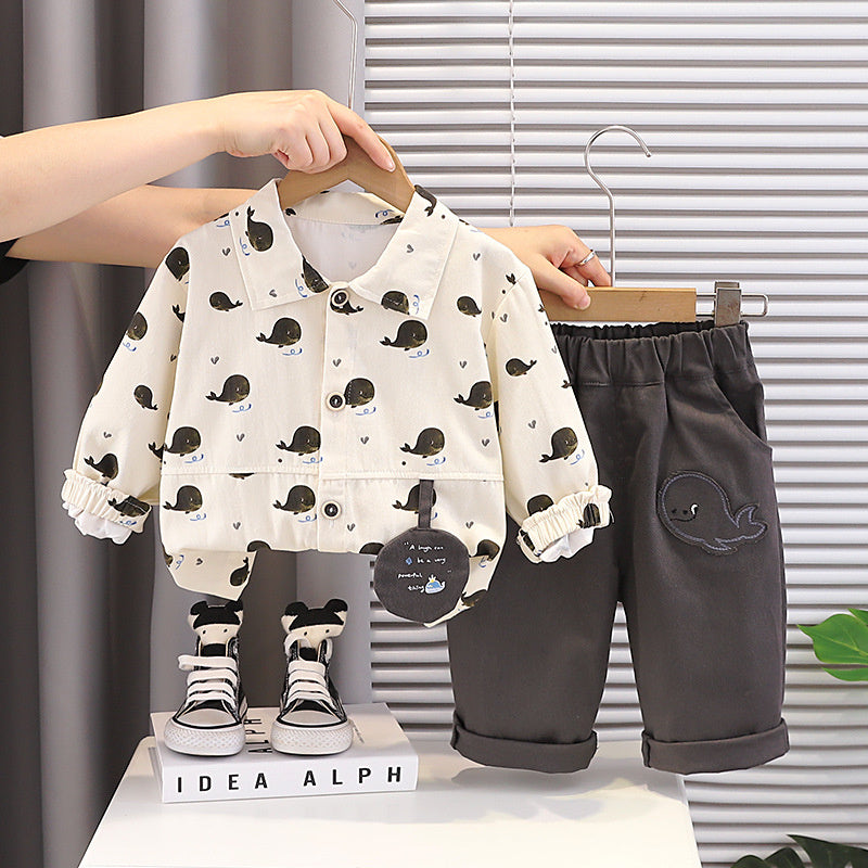 Baby and Autumn Outfit 2026 New Model Boys' Spring Long-Sleeve Cartoon Jacket Two-Piece Set 1-3 Year Olds, Fashionable for 5-Year-Olds