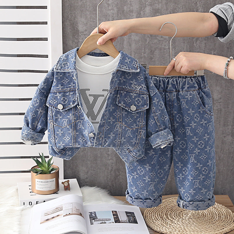 Boys' Outfit 2026 New Fashionable Spring Autumn Clothes for Babies Cool and Stylish Denim Jacket Three-Piece Set Wholesale