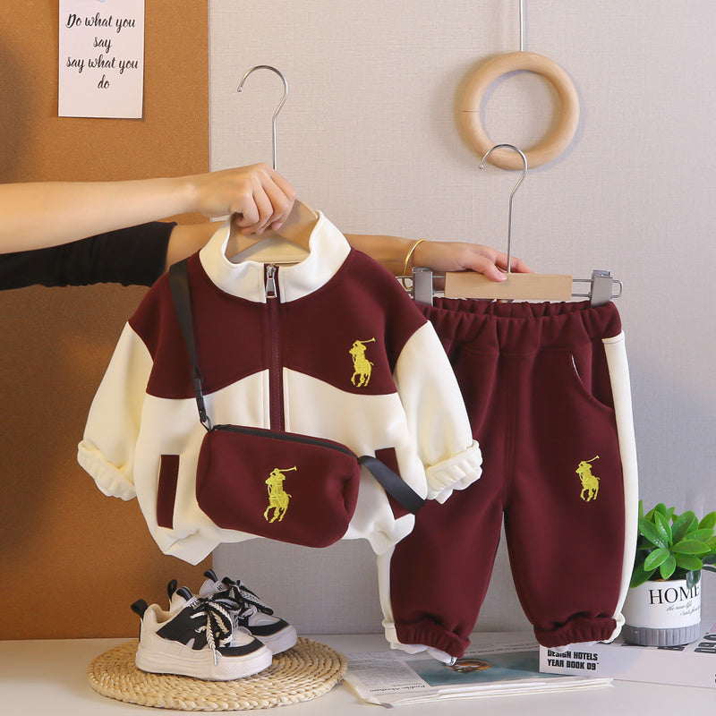 Boys' Outfit 2026 New Fashionable Children's Jacket Bag Two-Piece Set Baby Spring and Autumn Casual Clothes