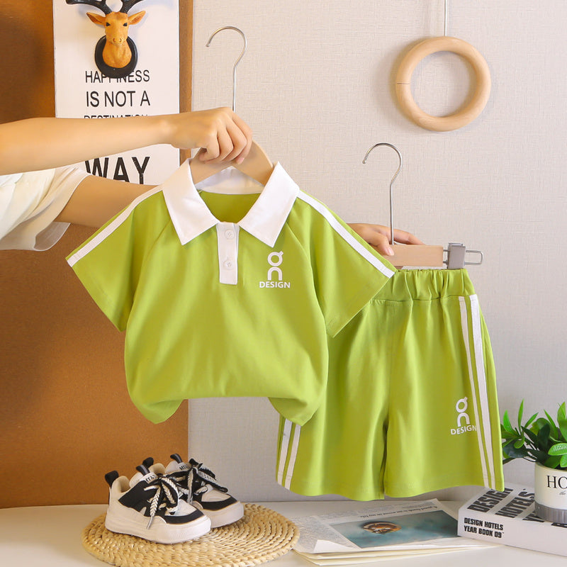 Boys' Outfit 2026 New Style Polo Shirt with Front Placket, Short Sleeve, Stylish Toddler Summer Wear, Lightweight Two-Piece Set