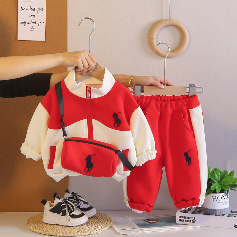 Boys' Outfit 2026 New Fashionable Children's Jacket Bag Two-Piece Set Baby Spring and Autumn Casual Clothes