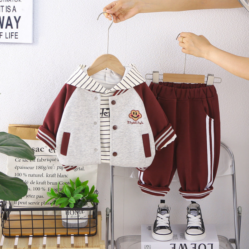 Boys' Suit 2026 New Spring and Autumn Fashionable Children's Cartoon Baseball Jacket Three-Piece Set Trendy