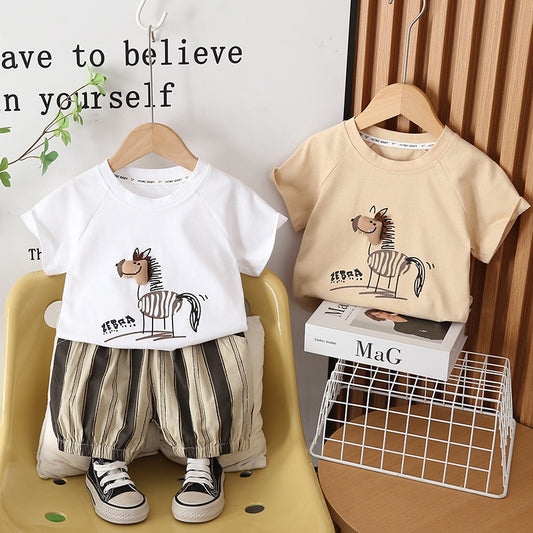 Boys' Outfit 2026 New Children's Cartoon Horse Short Sleeve Baby Summer Thin Clothing Two-Piece Set Trendy