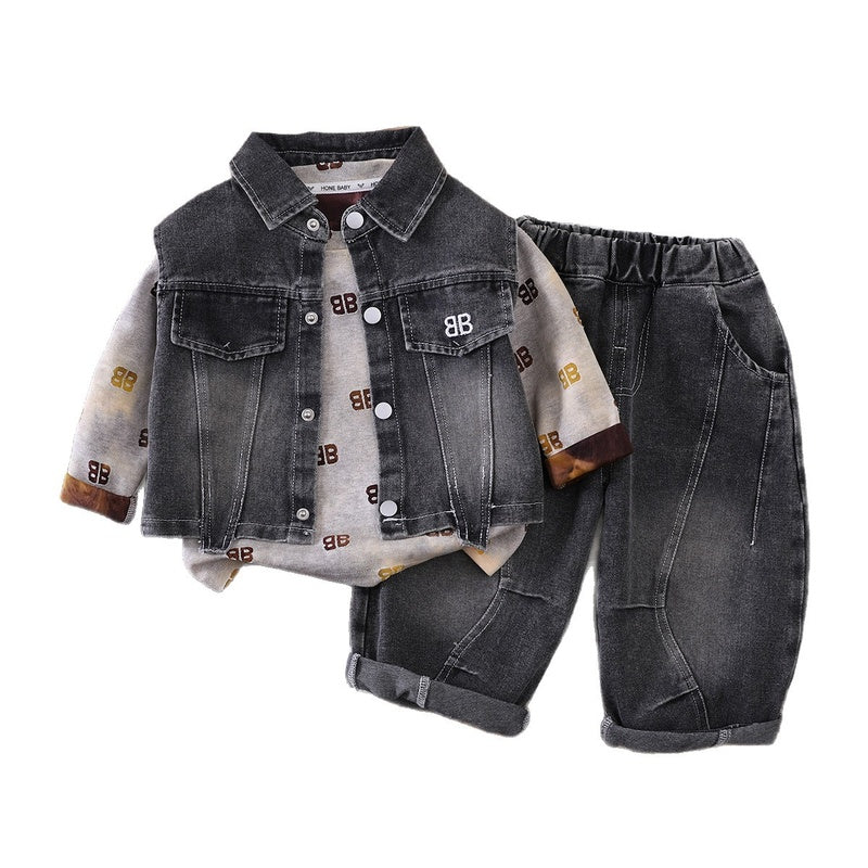Boys' Outfit 2026 New Fashionable Children's Denim Vest Three-Piece Set Baby Spring and Autumn Casual Trend