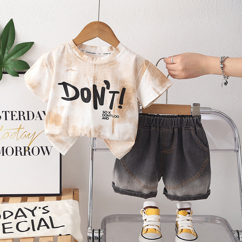 Boys' Summer Outfit 2026 New Fashionable Baby Toddler Casual Thin Short Sleeve Shorts Two-Piece Set Trendy