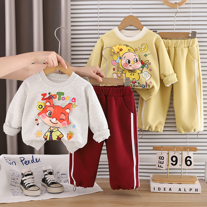 Boys' Outfit 2026 New Children's Spring and Autumn Cartoon Sweatshirt Fashionable Two-Piece Set Stylish Baby Clothes
