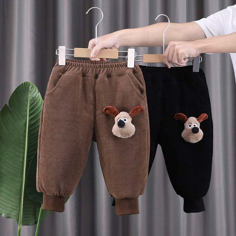 Boys and Girls Thickened Fleece-Lined Cotton Casual Baby 0-5 Years Corduroy Cartoon Warm Jogger Pants Manufacturer 2