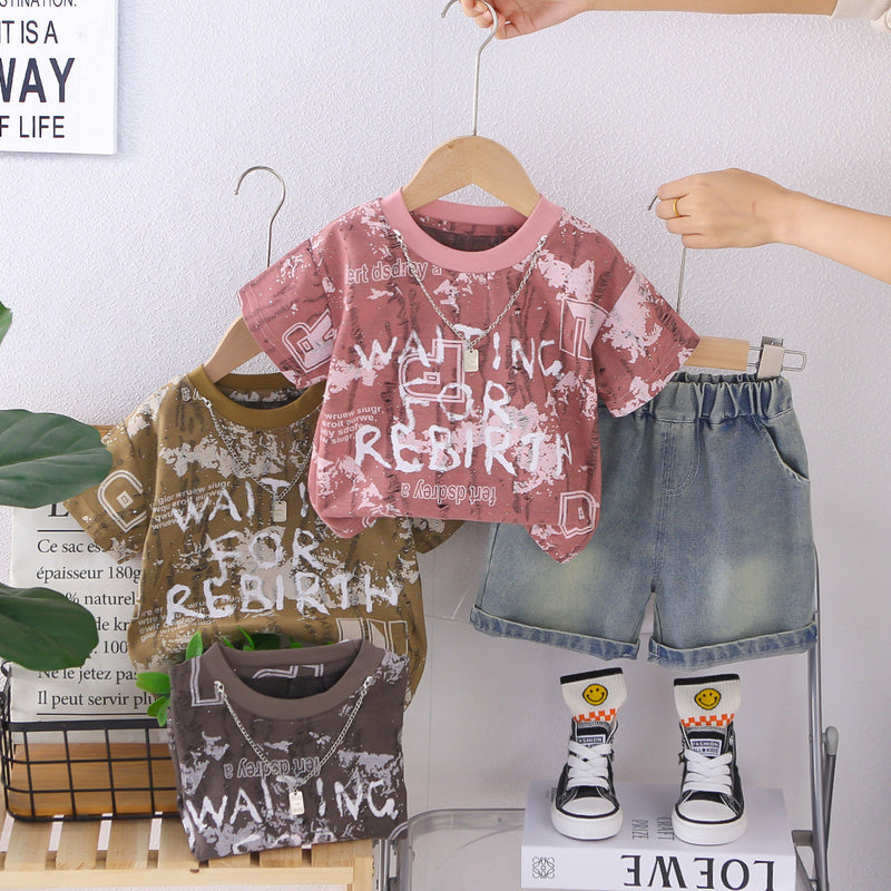 Boys' Outfit 2026 New Clothes Short Sleeve Children's Clothing Summer Baby Boy Shorts Two-Piece Set
