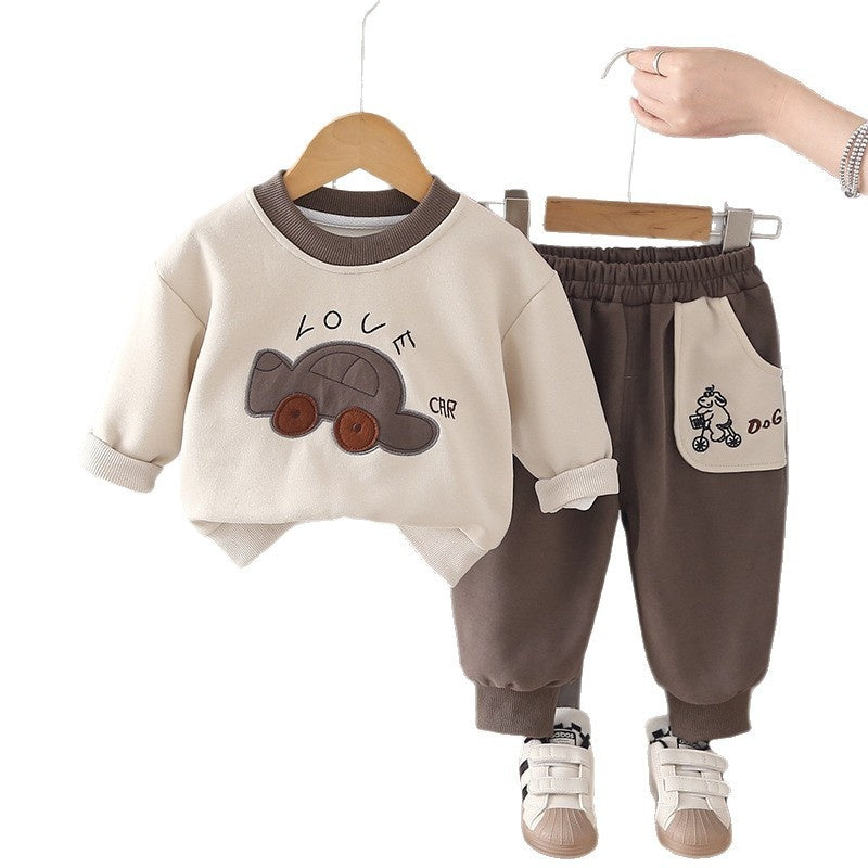 Boys' Outfit 2026 New Style Baby Boy Autumn Cartoon Car Two-Piece Set Clothes Infant Sweatshirt and Pants