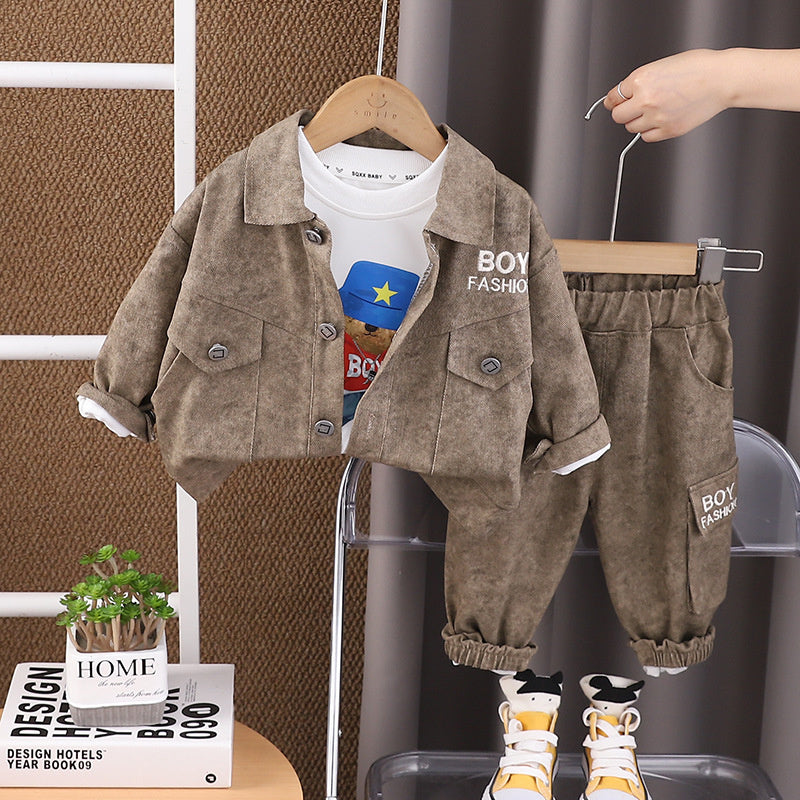 Boys' Letter Cargo Suit 1-2-3-4 Years Old Toddler Clothes Baby Outfit Children's Spring and Autumn Three-Piece Set