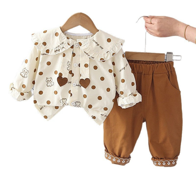 Girls' Outfit Cat Shirt Set, Stylish Fashionable, for 0-3 Year Old Baby Girls, Spring and Autumn Clothes, Infant Children's Clothing
