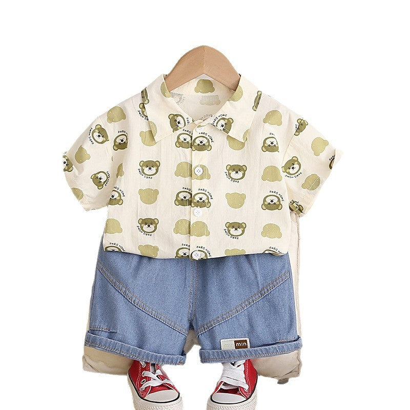 Boys' Short-Sleeve 2026 New Summer Outfit Baby Stylish Korean Version Bear Head Shirt Thin Two-Piece Set