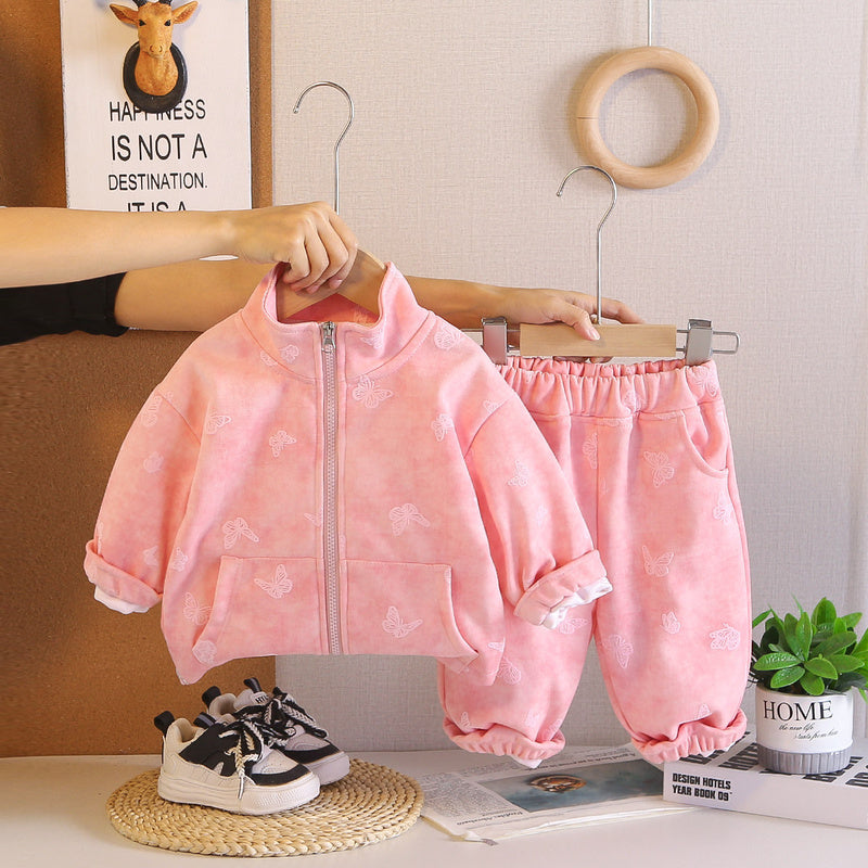 Girls' Outfit Set 2026 New Fashionable Style 1-3 Year Old Baby Girls, Spring Autumn Full-Print Butterfly Jacket for Infants and Children