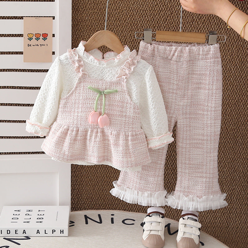 Girls' Tulip Strap 2026 New and Autumn Fashionable Spring Outfit for Baby Girls Korean Style Sweet Three-Piece Set