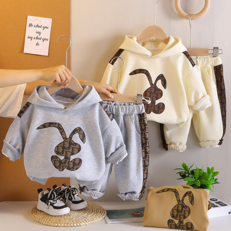Children's Clothing Boys' Outfit New Fashionable Toddler Baby Spring and Autumn Hooded Sweatshirt Two-Piece Set Trendy Wholesale