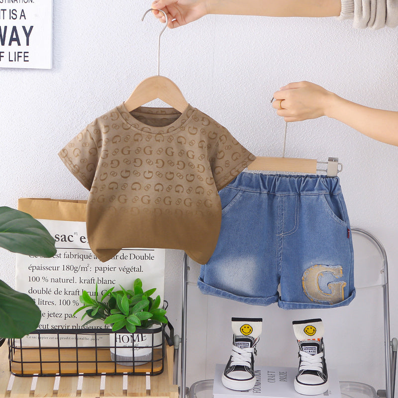 Boys' Outfit 2026 New Fashionable Baby Thin Gradient Short Sleeve Two-Piece Set Children's Summer Clothes