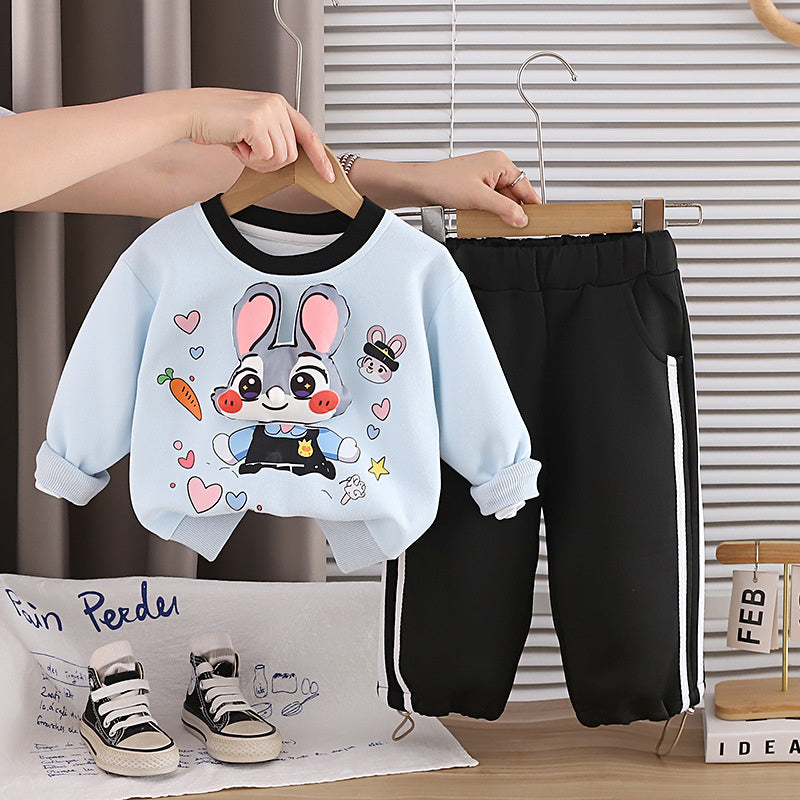 Children's clothing girls, outfit set, cute new style for infants toddlers, spring and autumn baby girl three-dimensional cartoon sweatshirt two-piece set